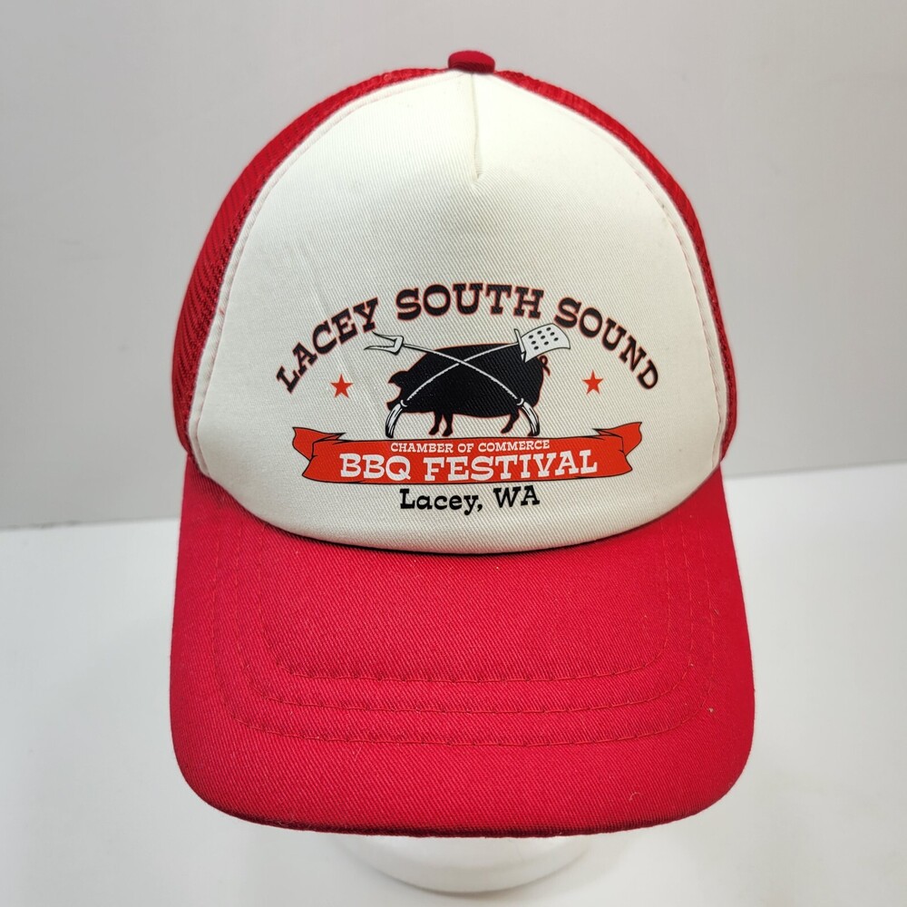 Port Authority Trucker Hat Men OS White Red Mesh Back Snapback Lacey South Sound